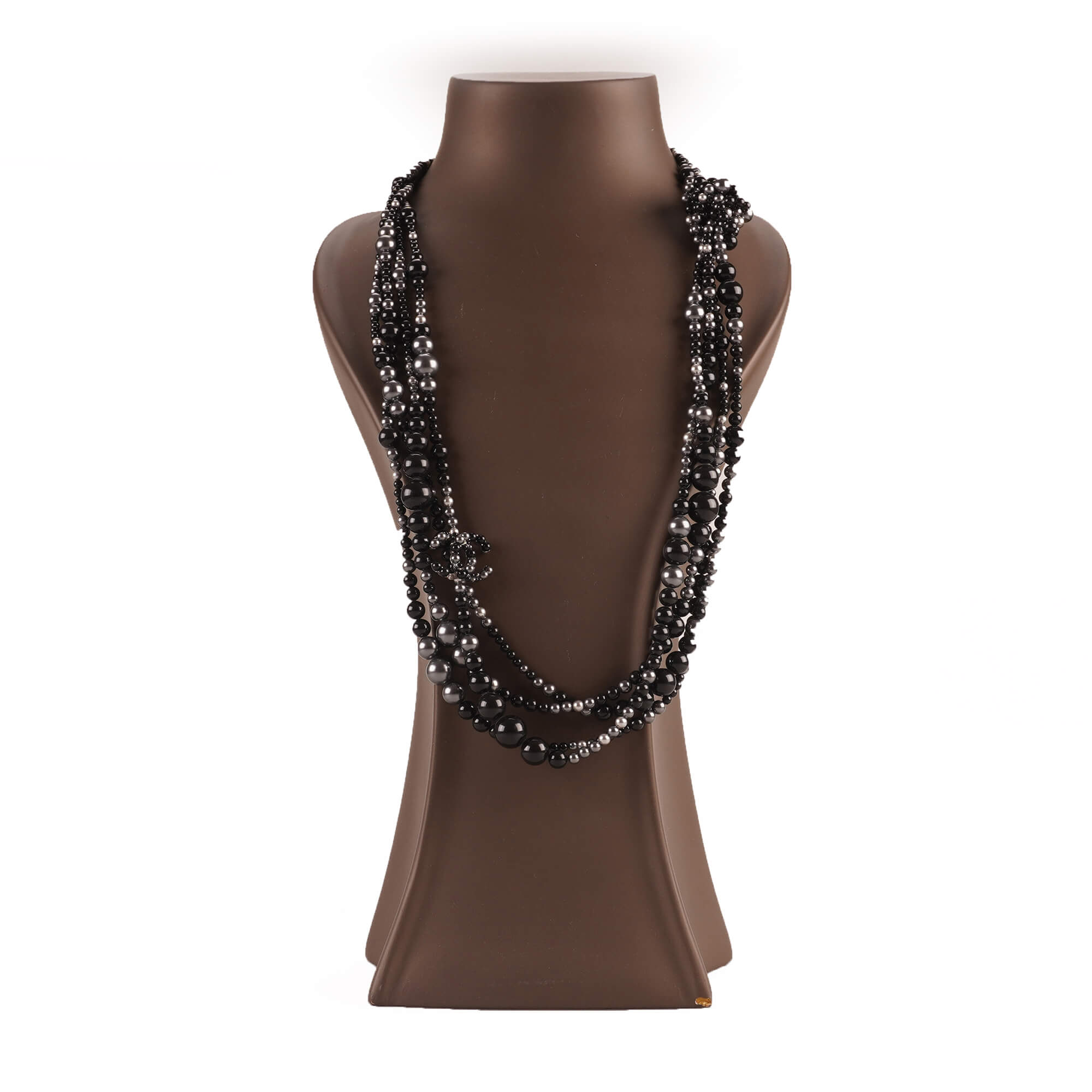 Chanel - Black and Metallic Silver Beads Long Necklace 